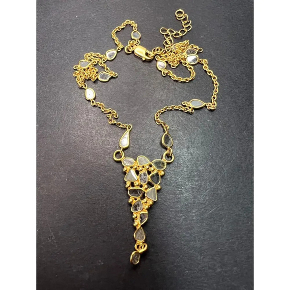 Polki diamond station necklace in vermeil gold over sterling silver - Picture 4 of 11